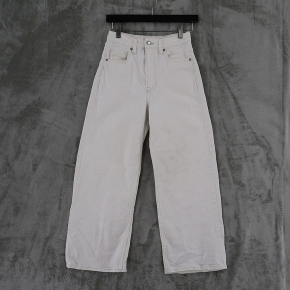 &Denim Denim - &DENIM Wide Leg Cropped High Waist Jeans Womens 2 White Preppy Casual Nautical‎